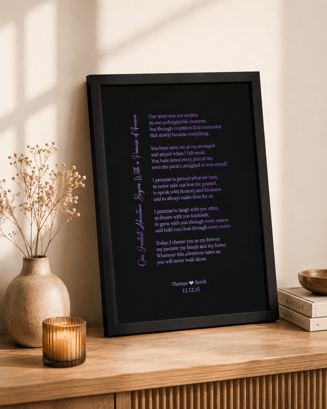 Your Words in Foil – Personalised Poem or Wedding Vows Print