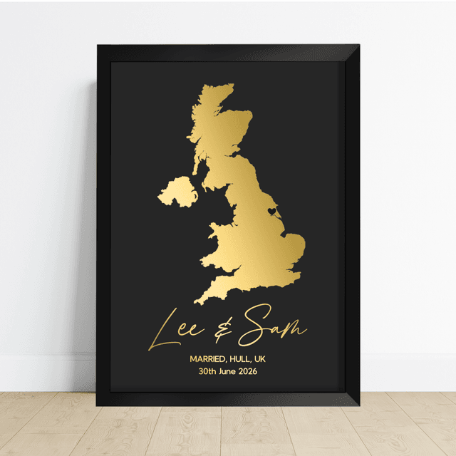 Personalised Wedding Location Map Foil Print – Custom Engagement or Wedding Gift