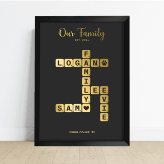 Personalised Family Scrabble-Style Name Print – Custom Foil Family Wall Art