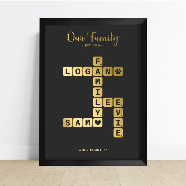 Personalised Family Scrabble-Style Name Print – Custom Foil Family Wall Art
