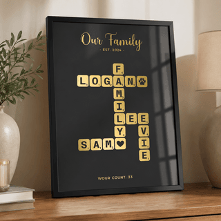 Personalised Family Scrabble-Style Name Print – Custom Foil Family Wall Art