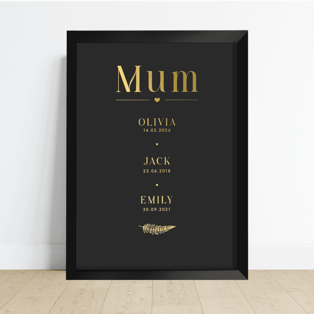 Personalised Mum Foil Print with Children’s Names and Birth Dates