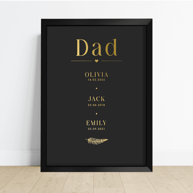 Personalised Dad Children’s Names & Birth Dates Foil Print