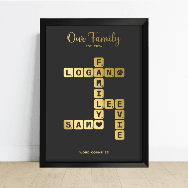 Personalised Family Scrabble-Style Name Print – Custom Foil Family Wall Art