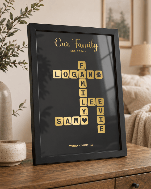 Personalised Family Scrabble-Style Name Print – Custom Foil Family Wall Art
