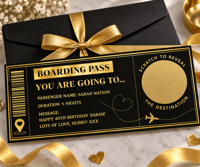 Personalised Foil Boarding Pass Scratch Reveal Ticket