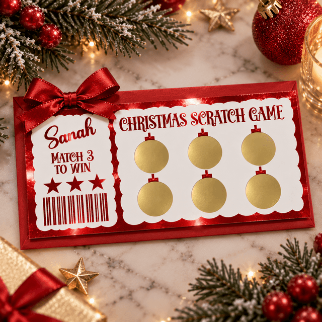 Personalised Christmas Scratch Card Game – Match 3 to Win Gift Reveal Ticket