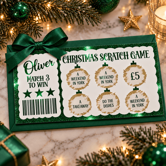 Personalised Christmas Scratch Card Game – Match 3 to Win Gift Reveal Ticket