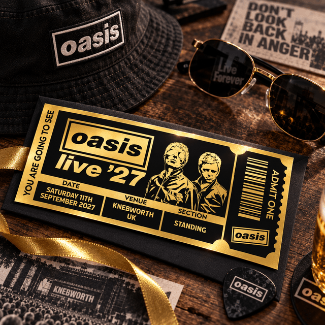 Oasis Live ’27 Personalised Foil Concert Gift Ticket – 2027 Tour Keepsake