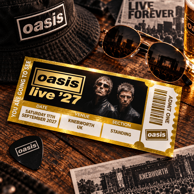 Oasis Live ’27 Personalised Picture Gift Ticket – 2027 Tour Keepsake