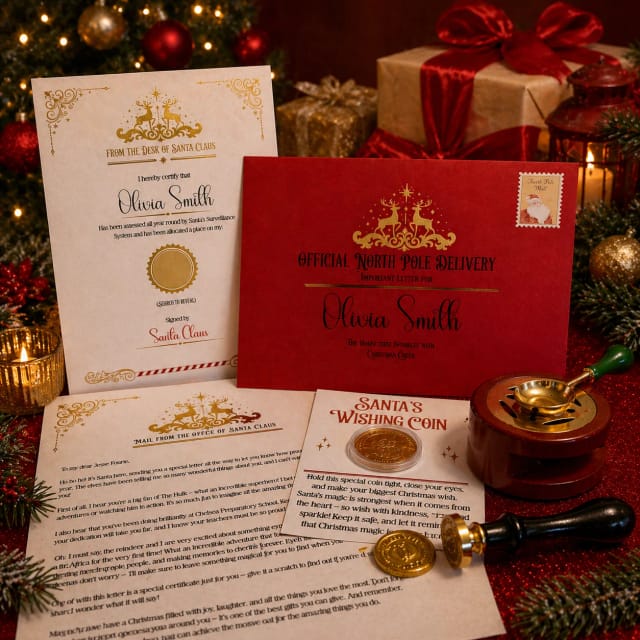 Luxury Personalised Letter from Santa with Scratch Certificate & Wishing Coin