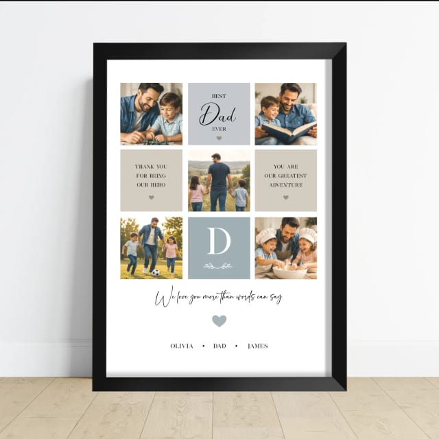 Personalised Father’s Day Photo Collage Print – Custom Dad Picture Gift with Children’s Names