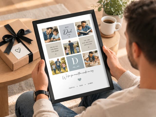 Personalised Father’s Day Photo Collage Print – Custom Dad Picture Gift with Children’s Names