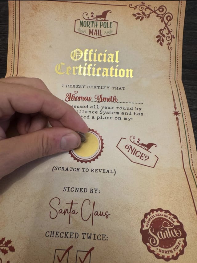 Vintage Personalised Invite to Lapland from Santa with Scratch Certificate