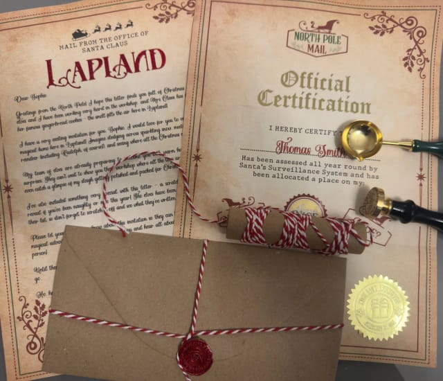 Vintage Personalised Invite to Lapland from Santa with Scratch Certificate