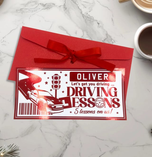 Personalised Foiled Driving Lesson Ticket, Driving Gift Voucher, Learner Driver Gift