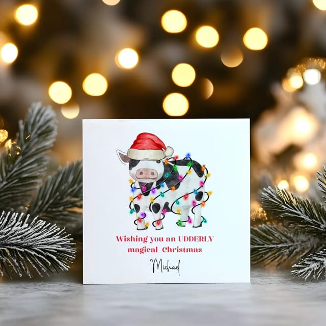 Christmas Cow - Personalised Christmas Greeting Card