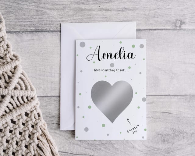 Personalised Bridesmaid Scratch Card - Sage Green Dots