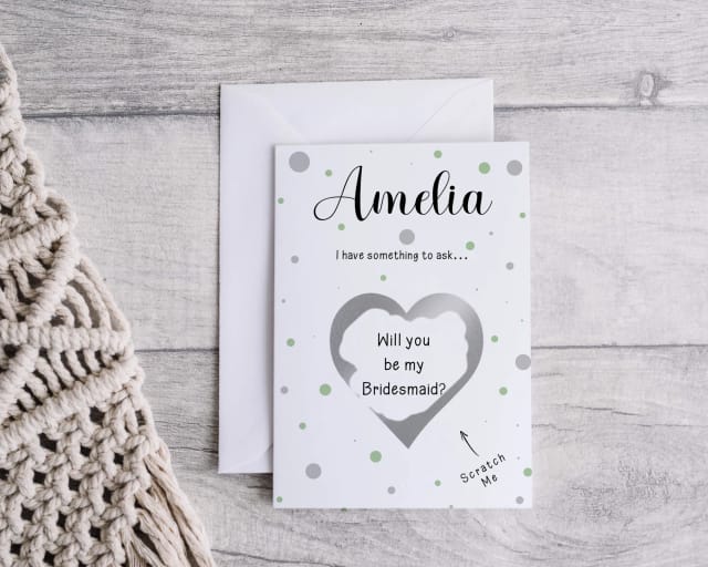 Personalised Bridesmaid Scratch Card - Sage Green Dots