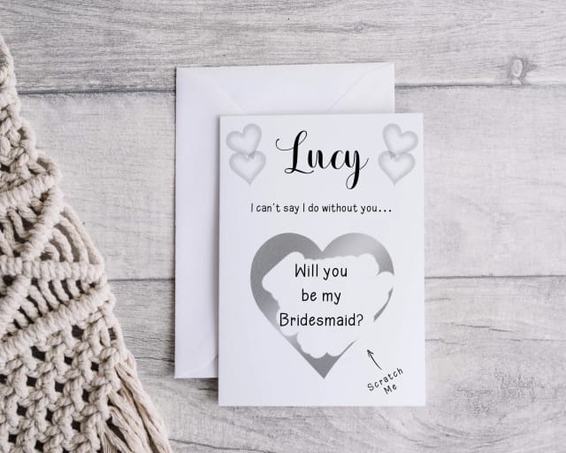 Personalised Bridesmaid Scratch Card - Silver/Grey Heart