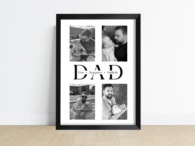 Personalised Dad Photo Print – Custom 4 Photo Collage with Children’s Name