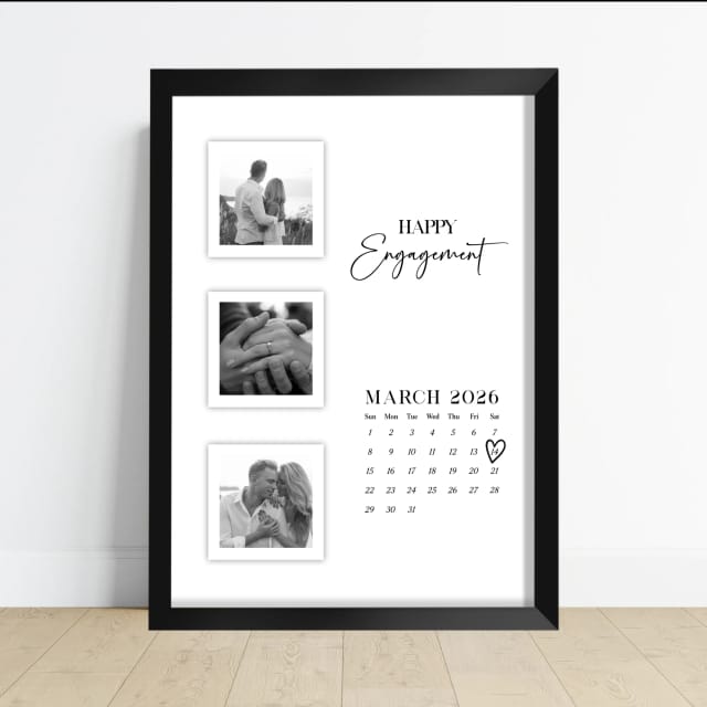 Personalised Engagement Photo Print – Custom Calendar Print with Photos & Date Highlight Gift