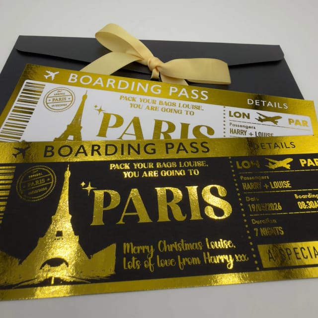 Personalised Foiled Boarding Pass Ticket – Custom Holiday or Surprise Trip Gift Reveal