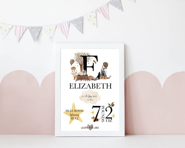 Personalised Newborn Baby Gift With Birth Details - Woodland Theme