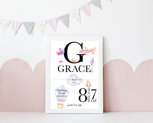 Personalised Newborn Baby Gift With Birth Details - Air Transport Theme