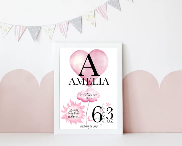 Personalised Newborn Baby Gift With Birth Details - Pink Theme