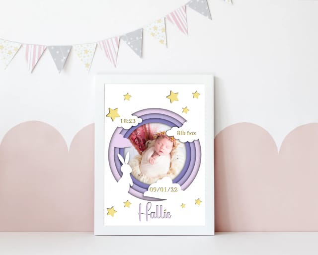 Personalised 3D Circle Cloud Newborn Baby Gift With Birth Detail