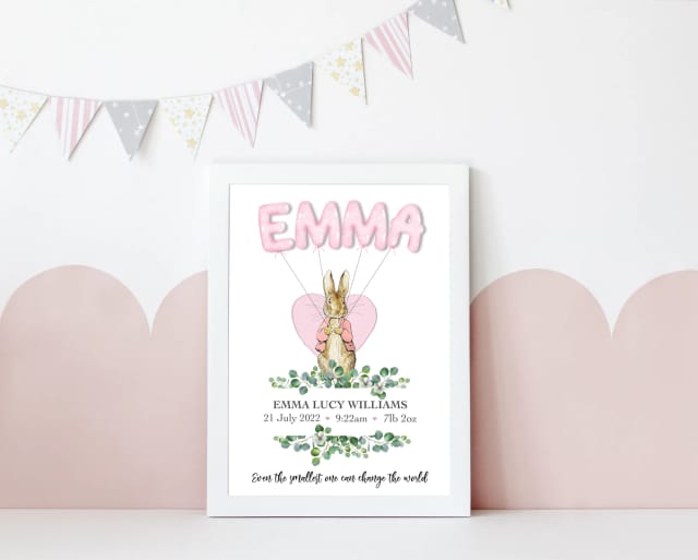 Personalised Newborn Rabbit Baby Gift With Birth Details - Pink