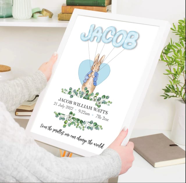 Personalised Newborn Rabbit Baby Gift With Birth Details - Blue