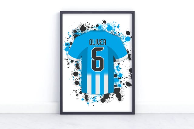 Personalised Kids Football Team Shirt Art Print - Custom Name and Number