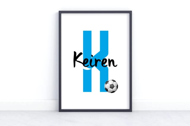 Personalised Football-themed Kid's Wall Art - Custom Name Initial and Team Colour