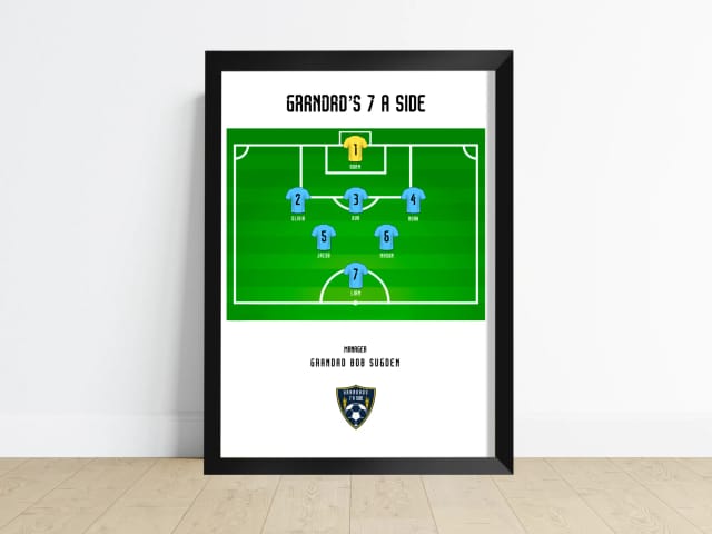 Personalised Home Decor Print: Grandad's Great XI - Custom Football Pitch with Grandchildren Names