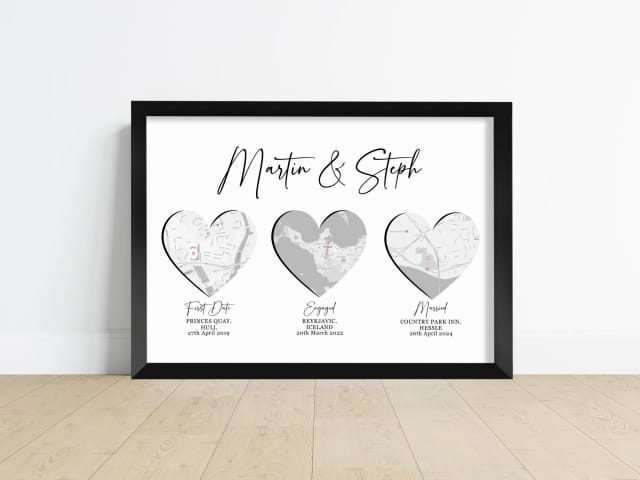 Wedding & Engagement Gift - First Date, Engaged, Married Location Print
