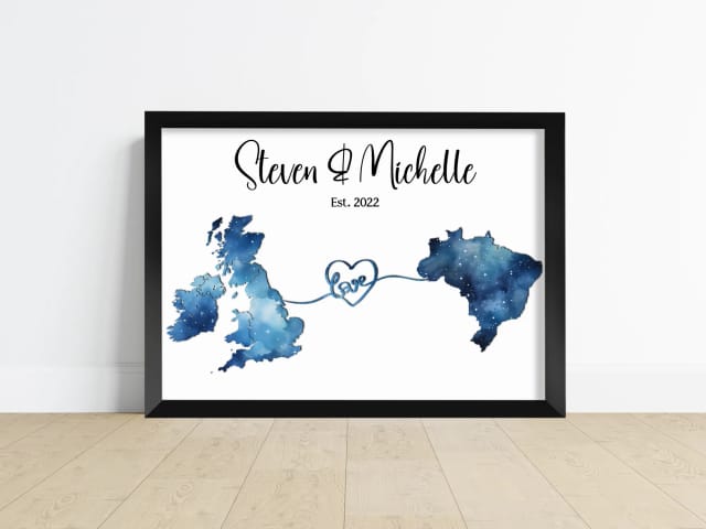 Two Location Love Map Print