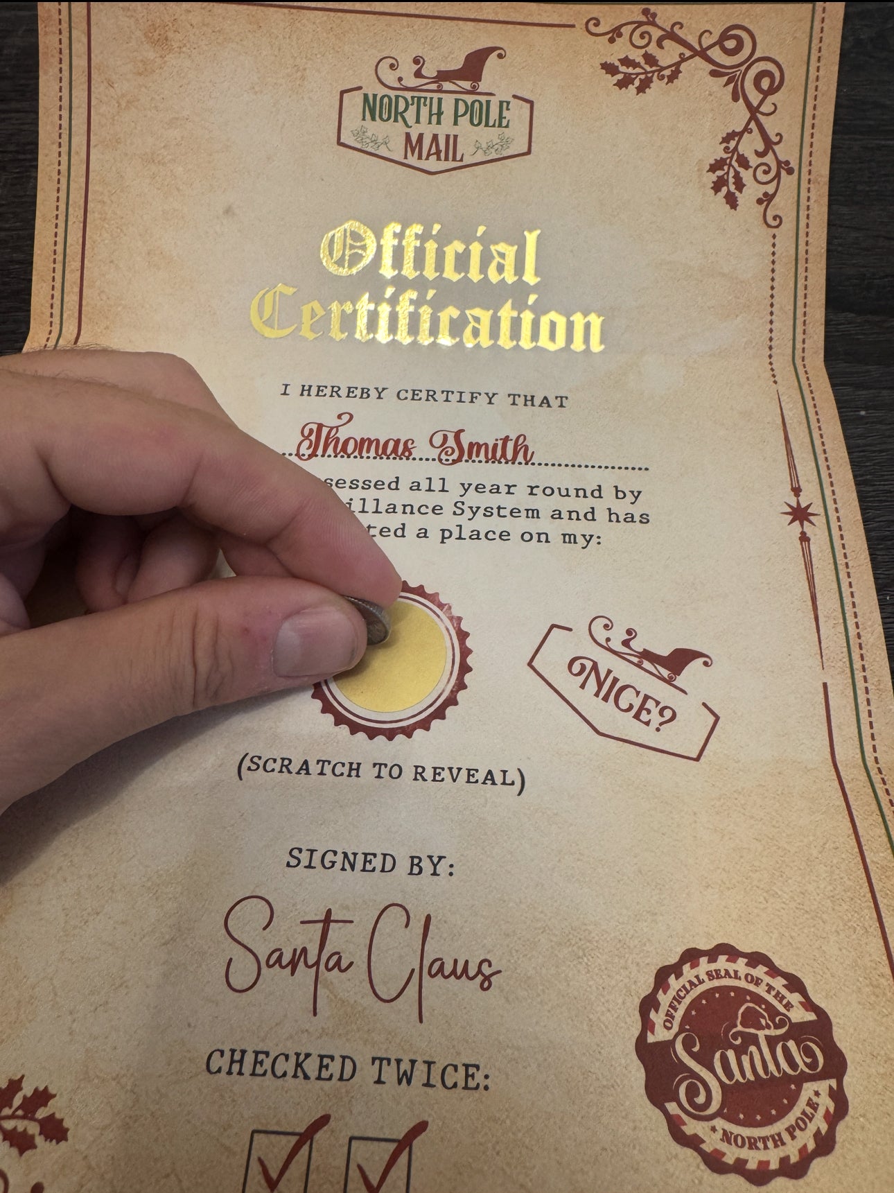 Letters from Santa Certificate