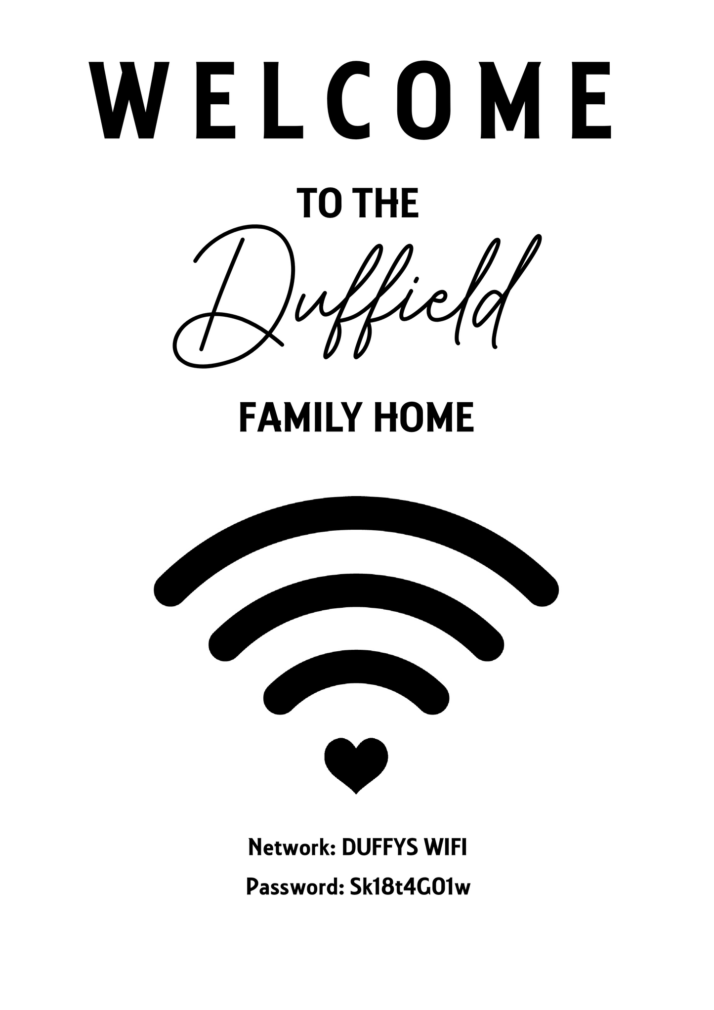 Personalised WiFi Print showcasing a custom QR code and WiFi details, offering a stylish and convenient way to connect to the network.