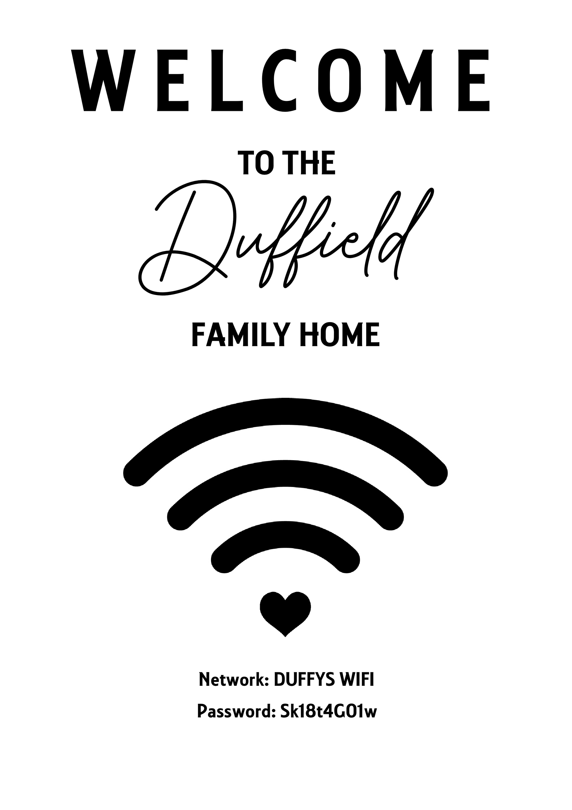 Personalised WiFi Print showcasing a custom QR code and WiFi details, offering a stylish and convenient way to connect to the network.