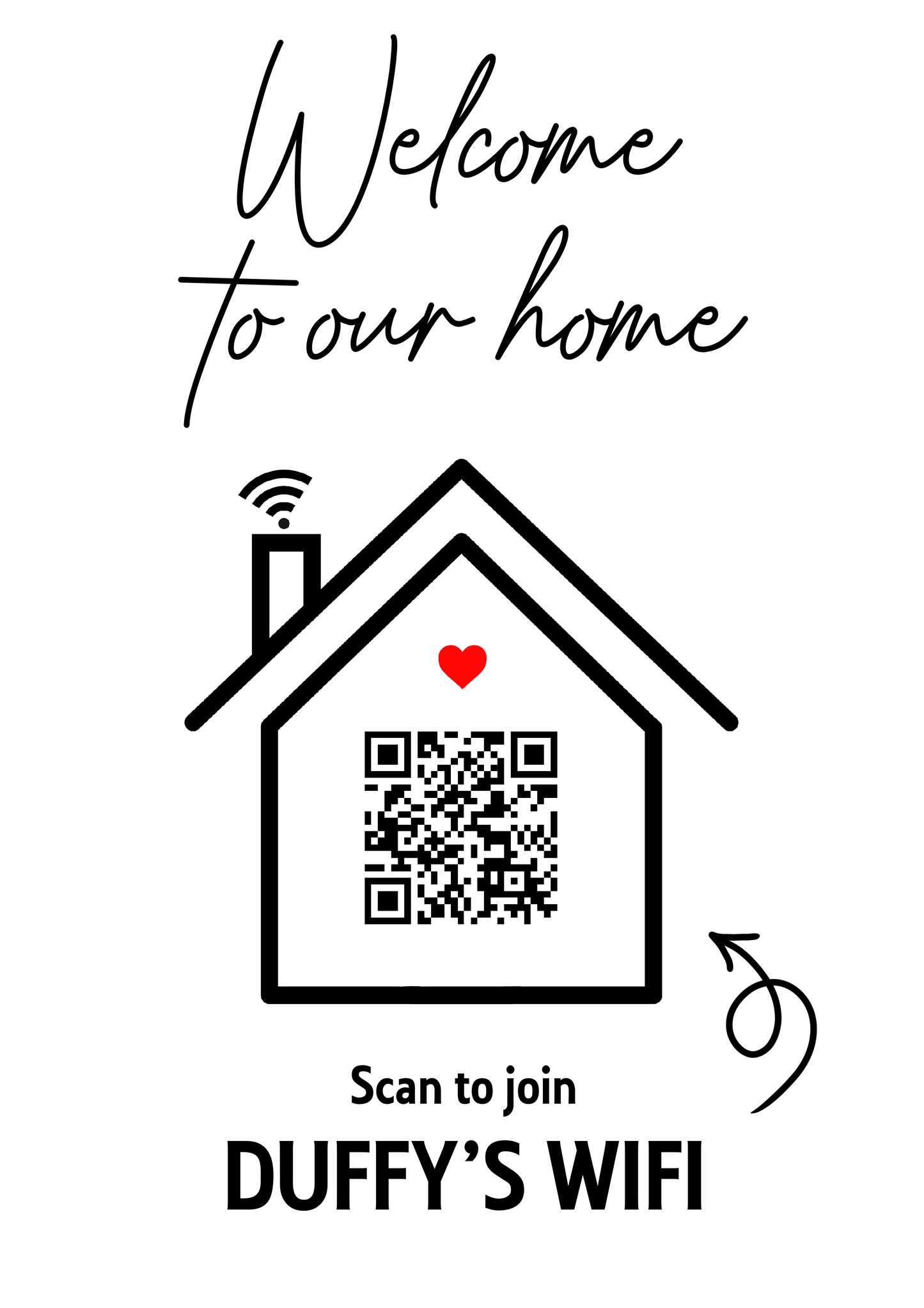 Personalised WiFi Print showcasing a custom QR code and WiFi details, offering a stylish and convenient way to connect to the network.