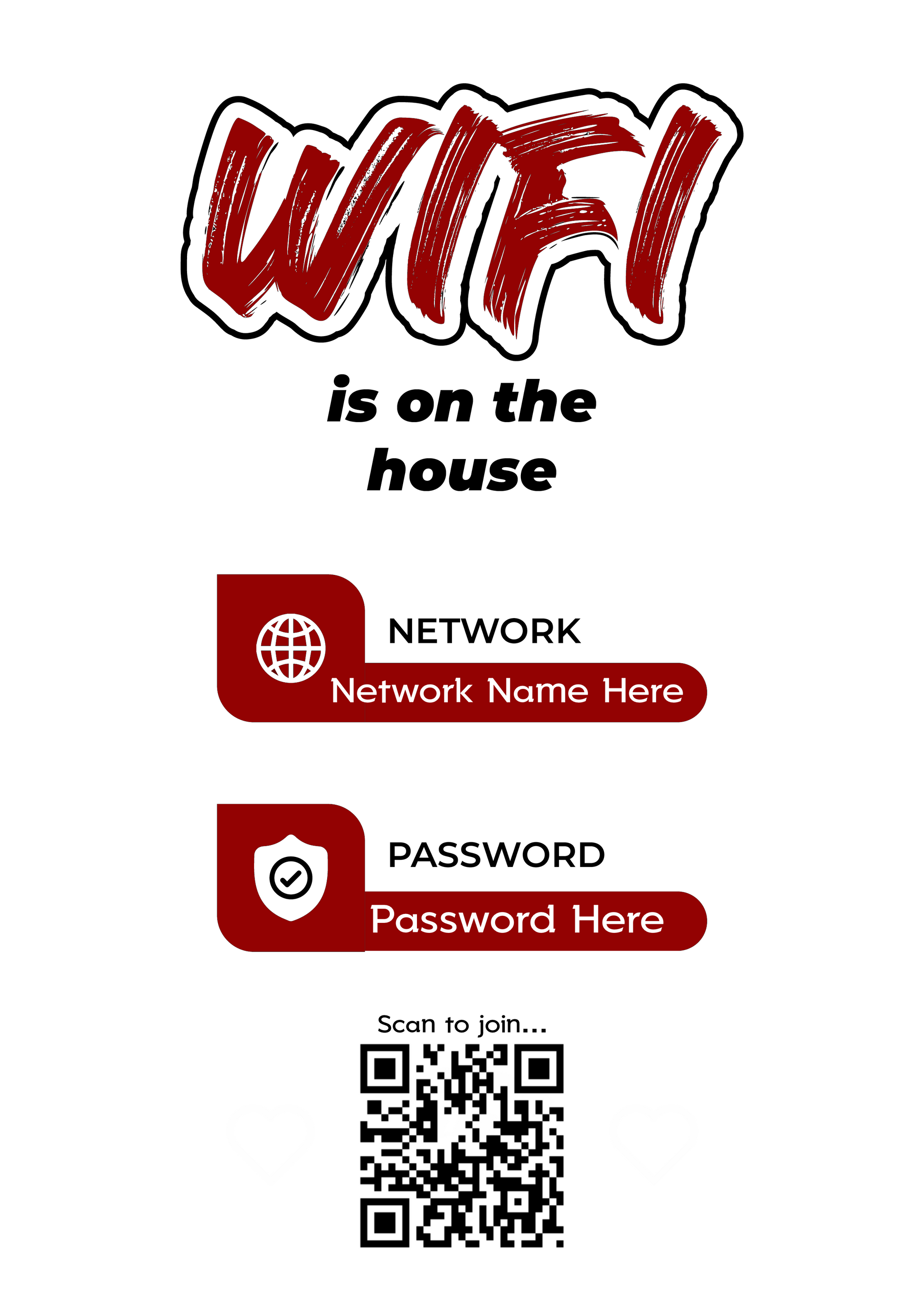 Personalised WiFi Print showcasing a custom QR code and WiFi details, offering a stylish and convenient way to connect to the network.