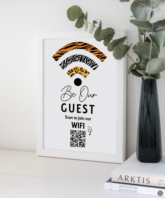 Personalised WiFi Print showcasing a custom QR code and WiFi details, offering a stylish and convenient way to connect to the network.