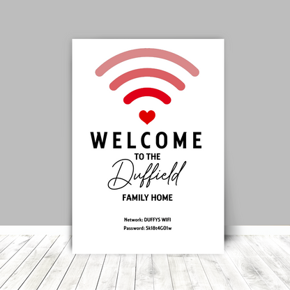 Personalised WiFi Print showcasing a custom QR code and WiFi details, offering a stylish and convenient way to connect to the network.