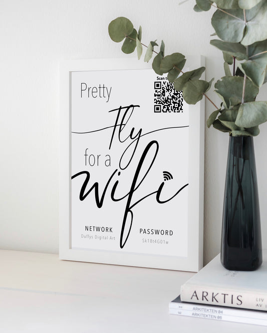 Personalised WiFi Print showcasing a custom QR code and WiFi details, offering a stylish and convenient way to connect to the network.