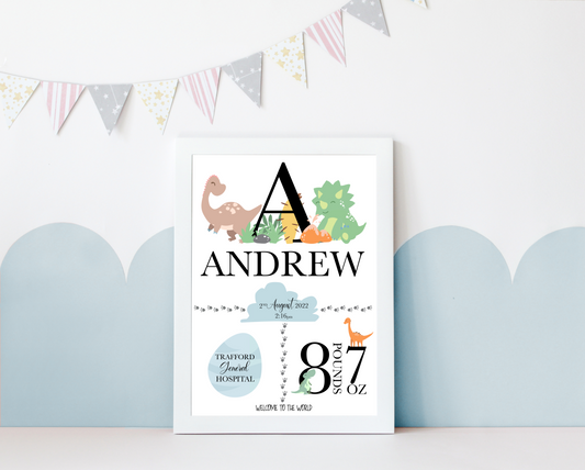 A delightful personalised newborn print celebrating the arrival of a precious bundle of joy. The print features a charming design. In the centre, the baby's name, takes pride of place in elegant typography. Surrounding the name are details of the birth, including the weight at birth, the time of birth , and the special location of birth. Adorned with whimsical illustrations, and baby essentials, this keepsake captures the enchanting moment of a new life entering the world.