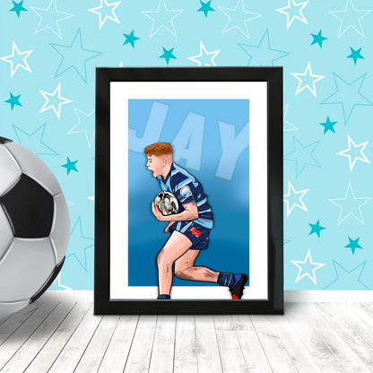 Custom Sport Print: Personalised artwork featuring a cherished sports moment, meticulously hand-drawn by skilled artists. Easily upload your photograph to create a timeless masterpiece that encapsulates the spirit and enthusiasm of your favourite sports memories.