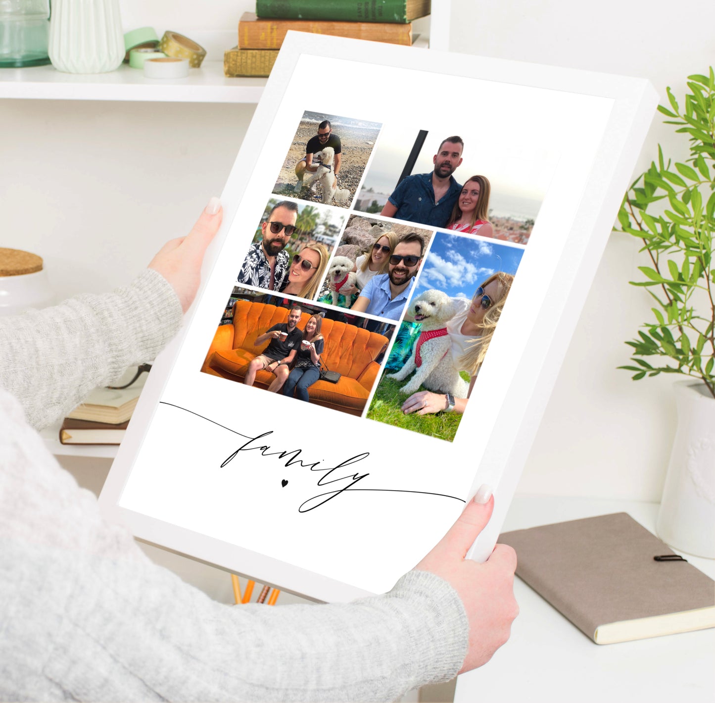 A beautifully framed personalised print featuring up to 9 cherished photos. Customisable title and quote options. Perfect for housewarming gifts, Father's Day, or adding a personal touch to a family home.