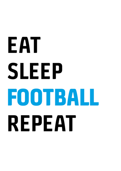 Personalised 'Eat Sleep Football Repeat' Kids' Wall Art in [Team Colours] - High-quality print with team mantra, durable frame, easy to hang – Ideal for young football enthusiasts' room decor.